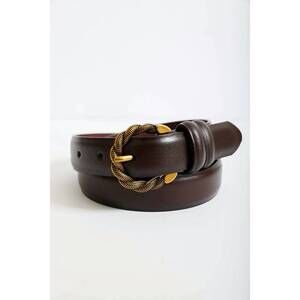 NEW LETO women's two tone twisted buckle leather belt in brown